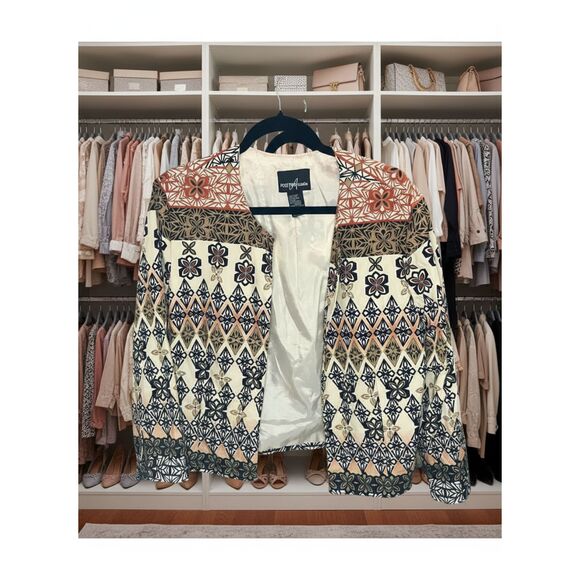 Positive Attitude Geometric Floral Print Jacket Women's L Lightweight Cotton - Picture 1 of 10